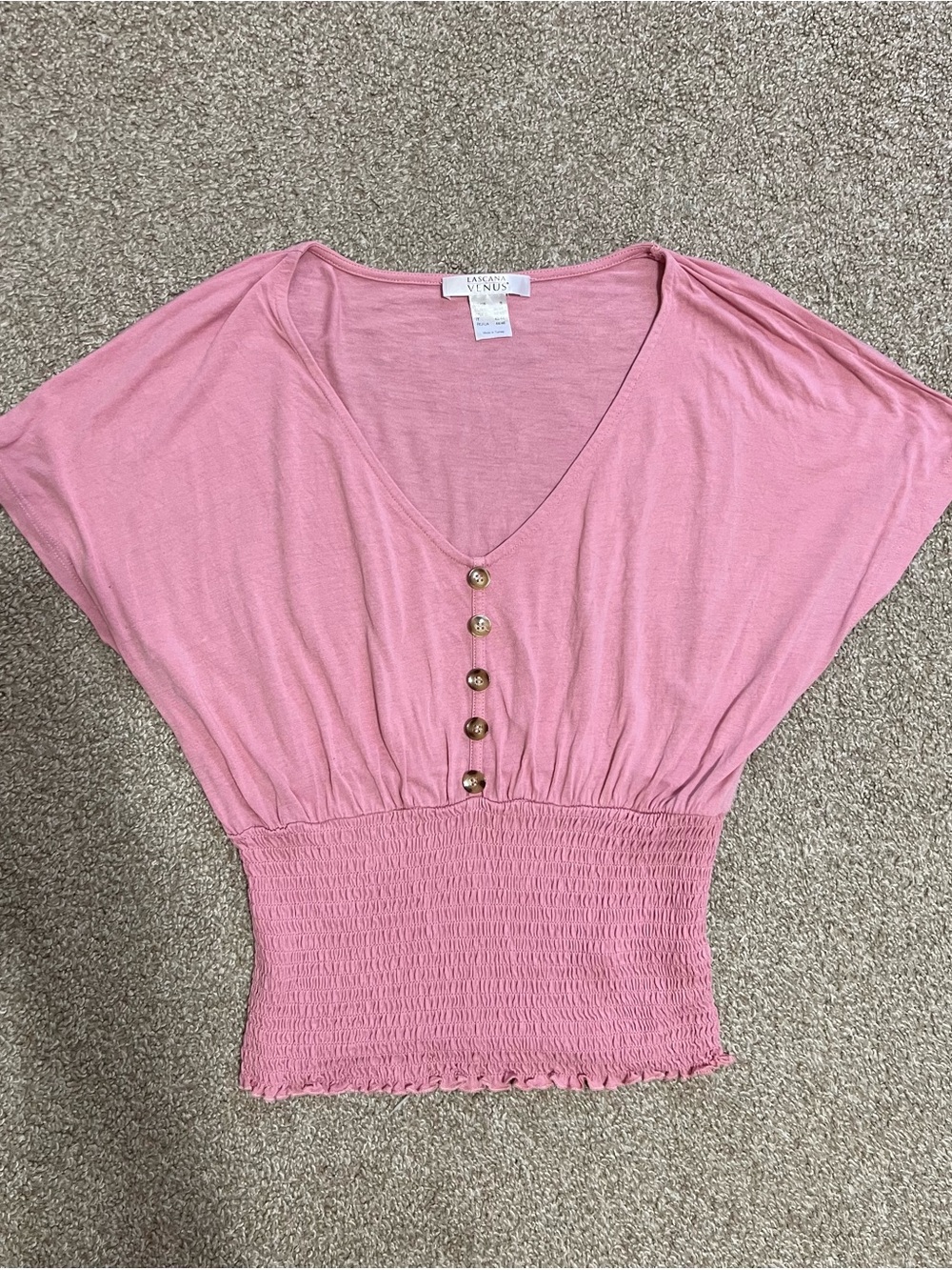 Lascana Smocked Waist Top in Pink Size Small